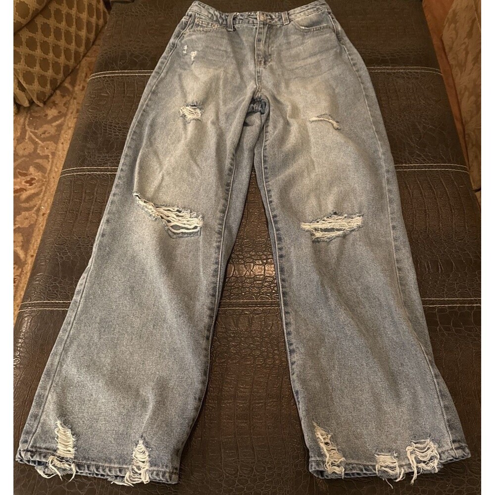Vanilla Star Jean Womens 90s Skater Size 9 Blue Distressed Denim Wide Leg Grunge